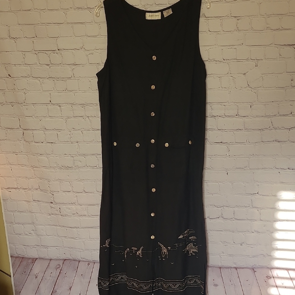 Lemon Grass Size Large Black Maxi Jumper Dress Embroidered Safari African